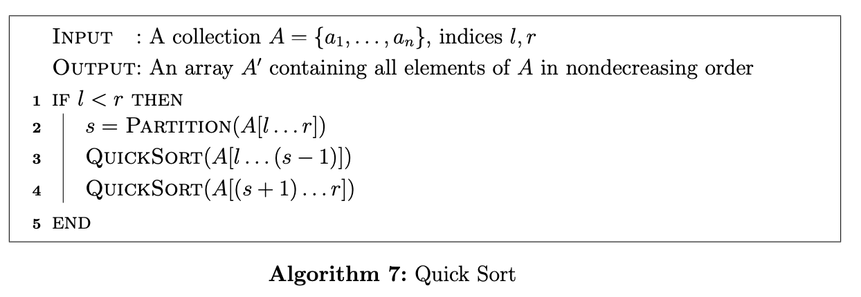 Algorithm 7: Quick Sort